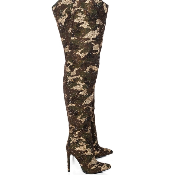 "MILITARY DAZZLE" Camouflage Thigh-High Stiletto Boots - Picture 10 of 13